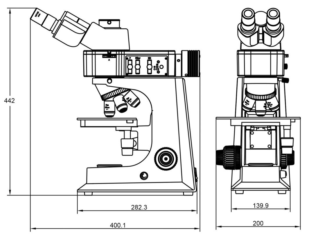 MIT200 Metallurgical Microscope Size